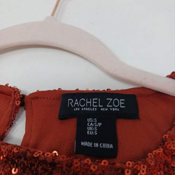 Rachel Zoe Sequin Puff Sleeve Top Womens Small Copper Rust - Picture 4 of 9
